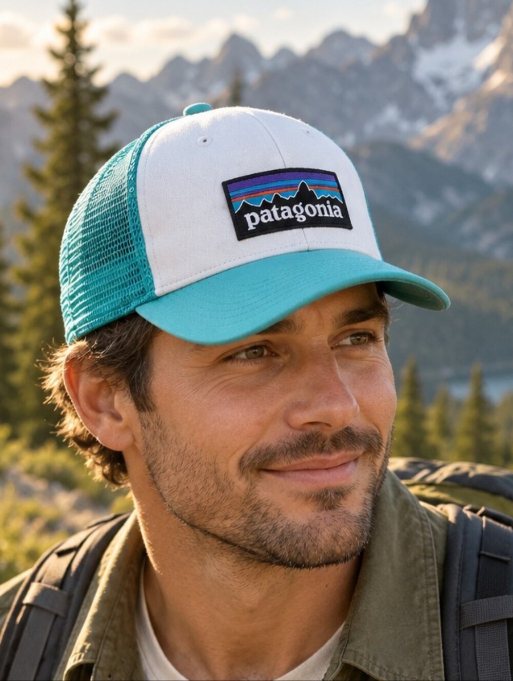 Patagonia P-6 Logo Trucker Hat White Teal Green Mesh Snapback Gorp Core Gorpcore